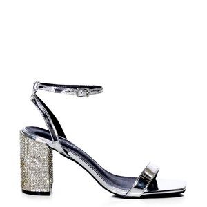 Azalea Wang Metallic Silver Embellished Rhinestones Heel